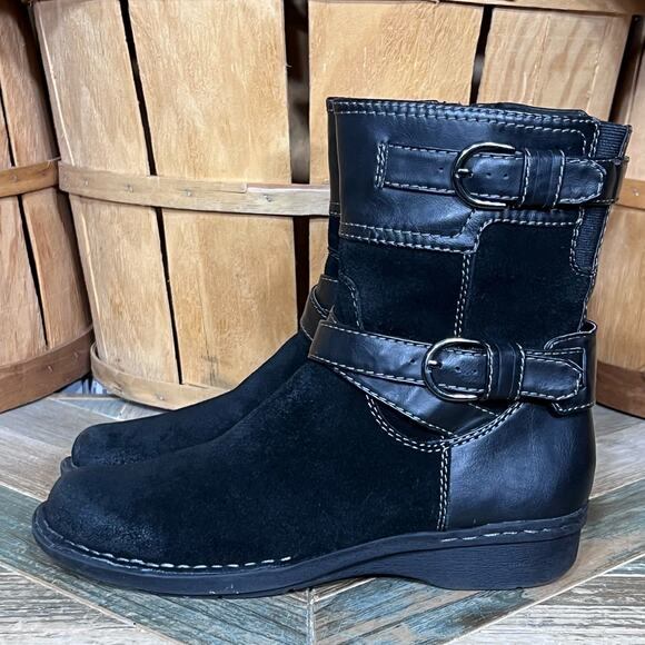 Clarks Bendables Whistle Ranch Black Suede Leather Zip-Up Mid Boots Women Size 7 - Picture 2 of 12